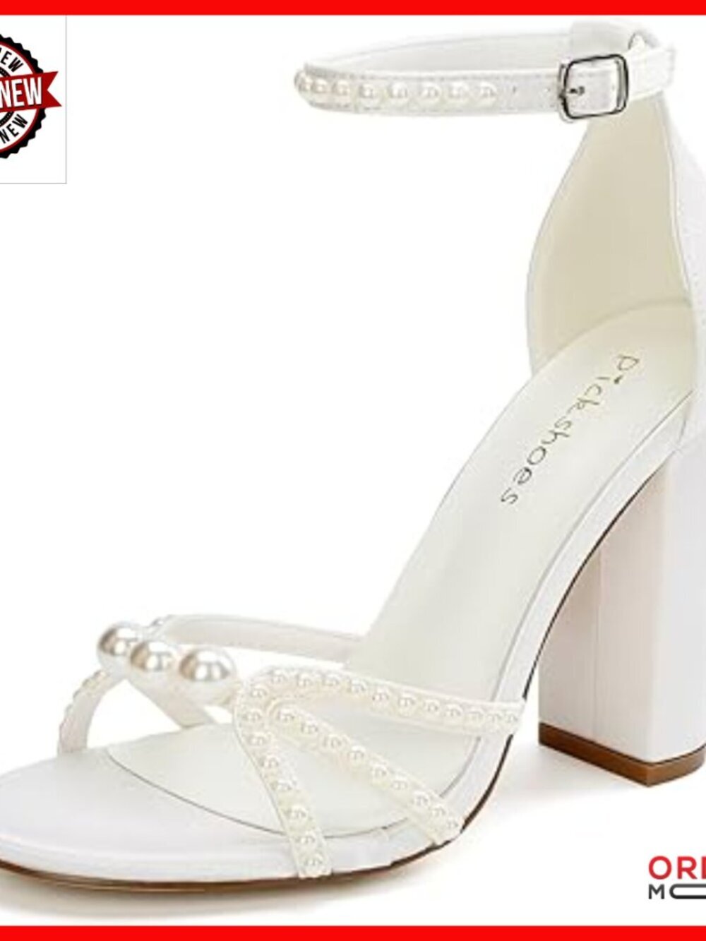 Pearl Wedding Sandals Block Heel Bridal Shoes Open Toe Heels